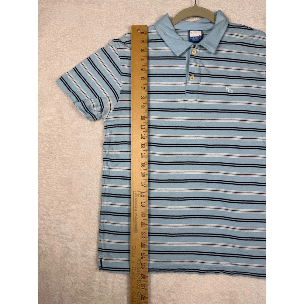 Hollister Polo Shirt Mens Medium Blue Striped Short Sleeve Cotton HCo Logo